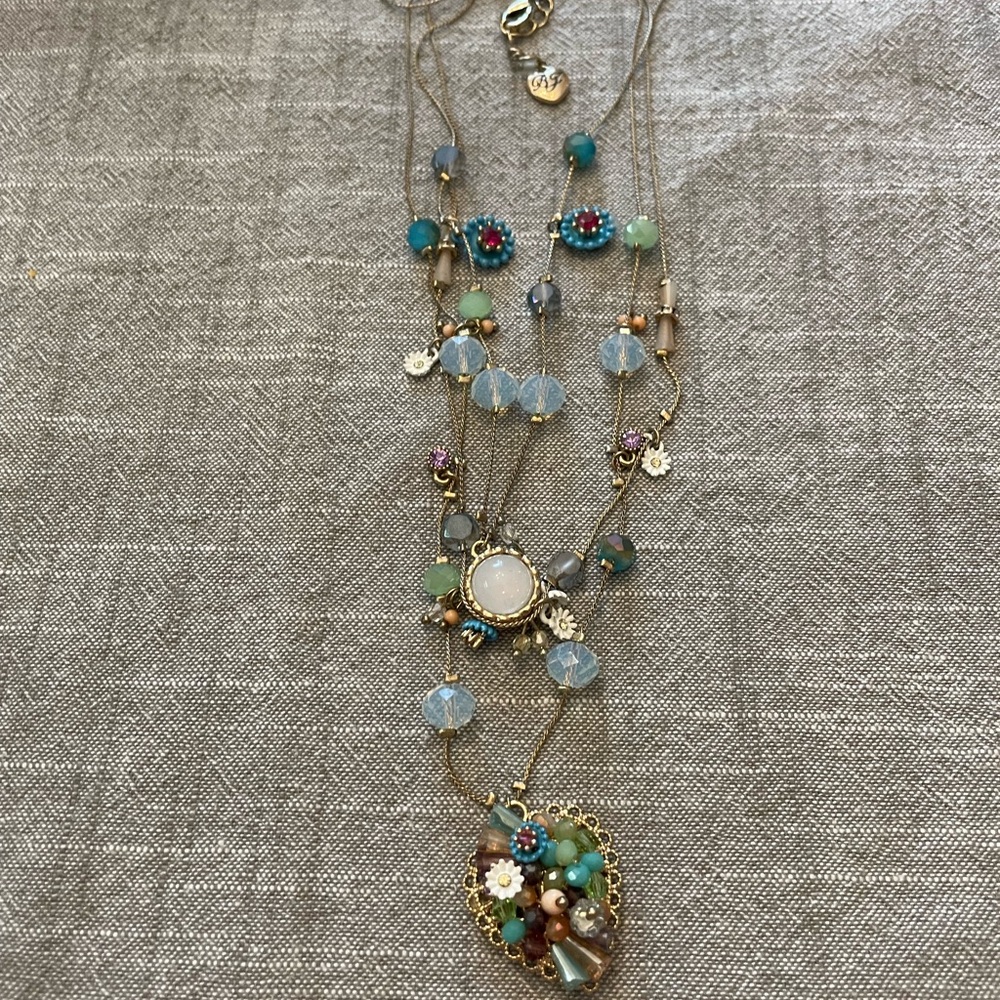 Betsey Johnson Blue and Green Multi-Strand Necklace with Charms
